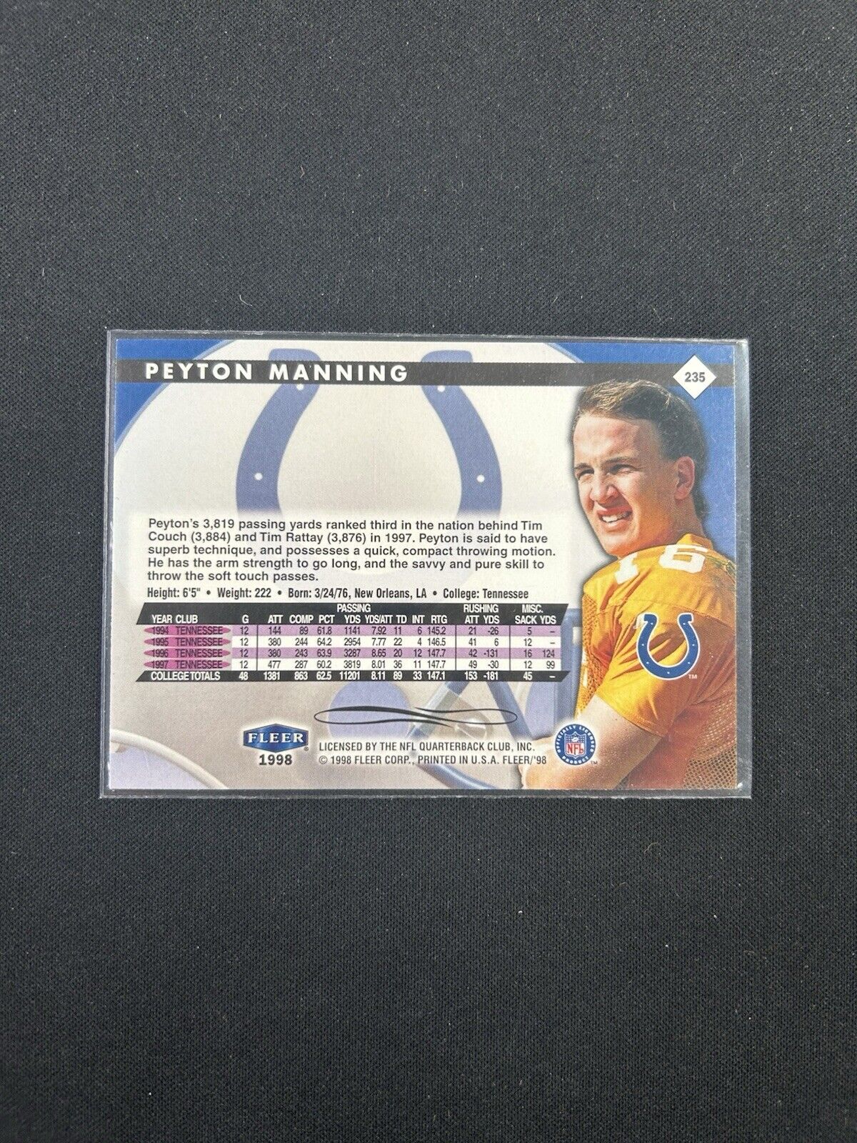 1998 Fleer Tradition Rookie #235 Peyton Manning