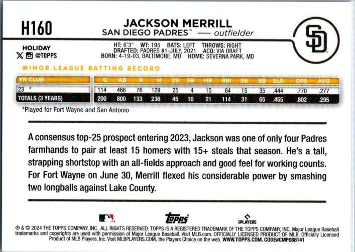 2024 Topps Holiday #H160 Jackson Merrill