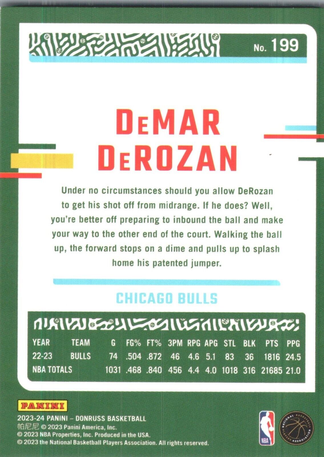 2023-24 Panini Donruss - #199 DeMar DeRozan