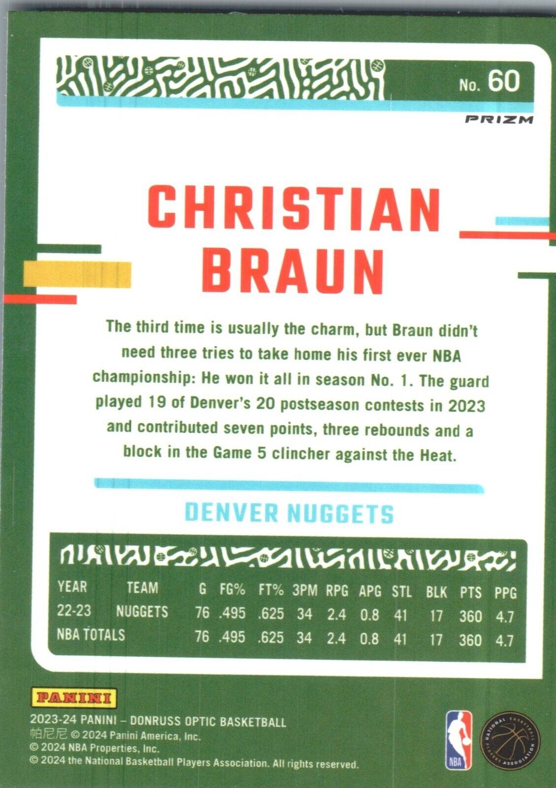 2023-24 Panini Donruss Optic - #60 Christian Braun