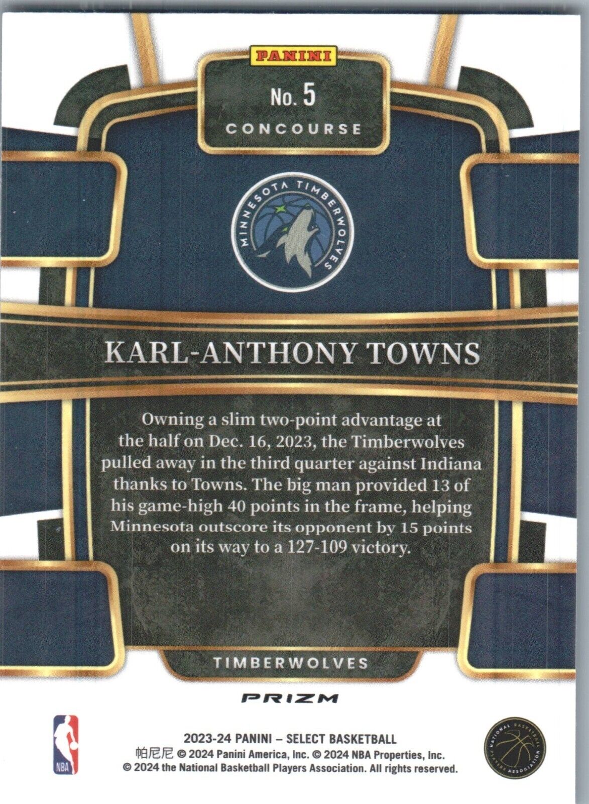 2023-24 Panini Select - Blue Concourse #5 Karl-Anthony Towns