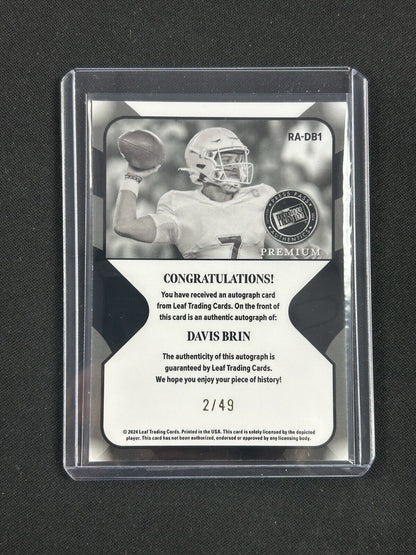 2024 Press Pass Premium #RA-DB1 Davis Brin Auto /49