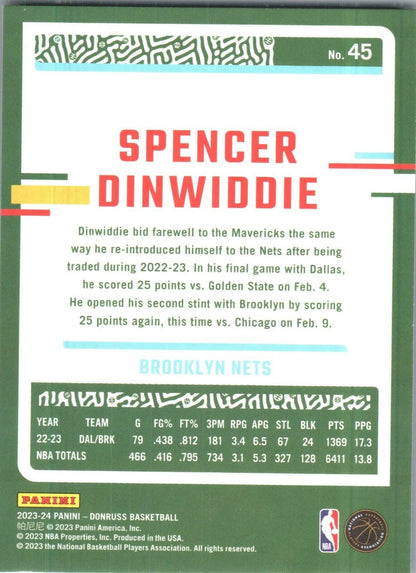 2023-24 Panini Donruss - #45 Spencer Dinwiddie