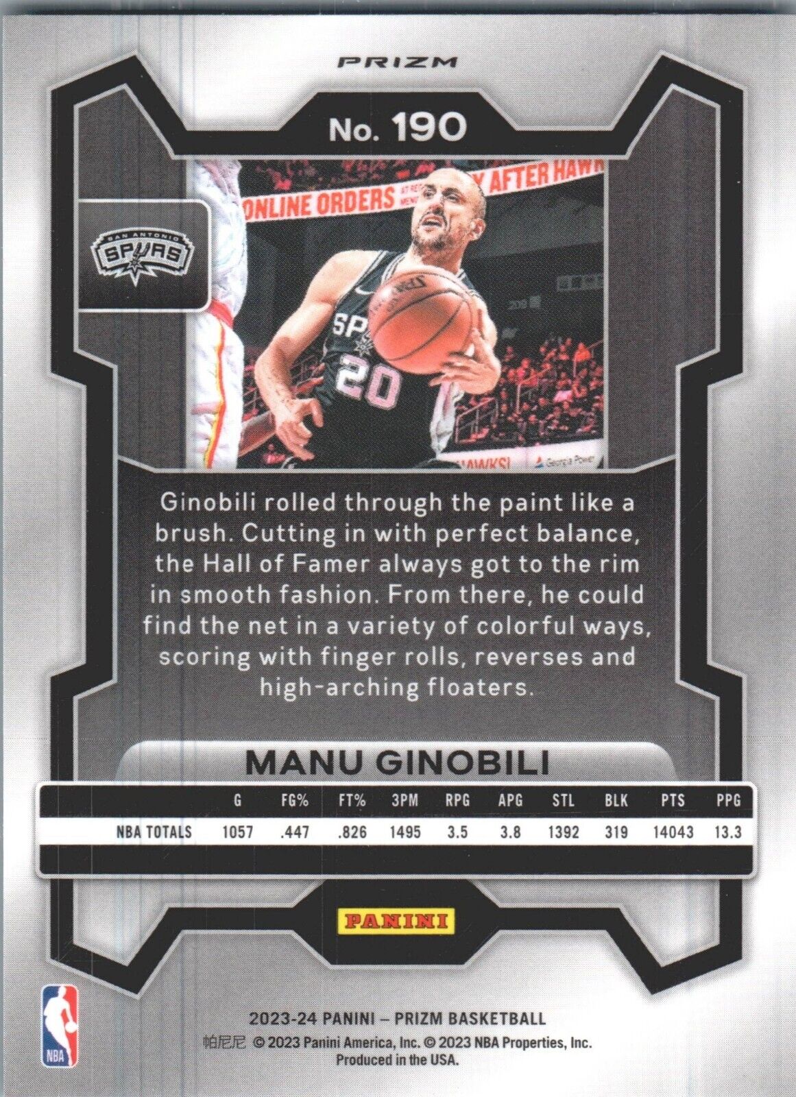 2023-24 Panini Prizm - Green Prizm #190 Manu Ginobili