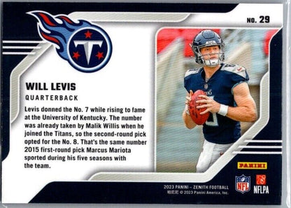 2023 Panini Zenith - Behind The Numbers #29 Will Levis (RC)