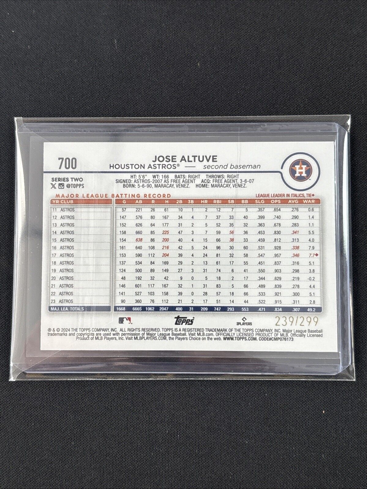 2024 Topps Series 2 #700 Jose Altuve Orange Foil /299 Houston Astros