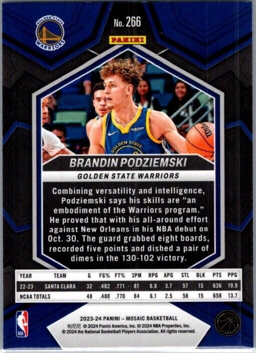 2023-24 Panini Mosaic Brandin Podziemski #266