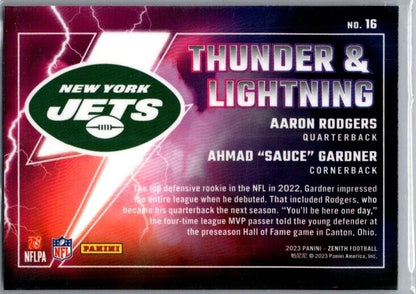 2023 Panini Zenith - Thunder & Lightning #16 Aaron Rodgers, Ahmad Gardner Prizm