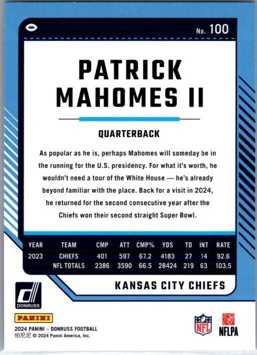 2024 Panini Donruss - #100 Patrick Mahomes II