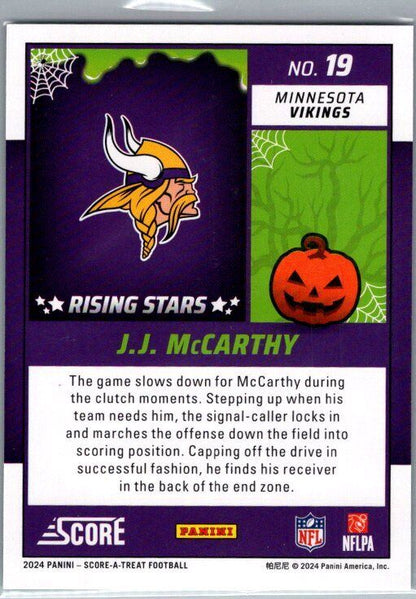 2024 Score-A-Treat #19 J.J. McCarthy A-Treat - Rising Stars Orange Pumpkin