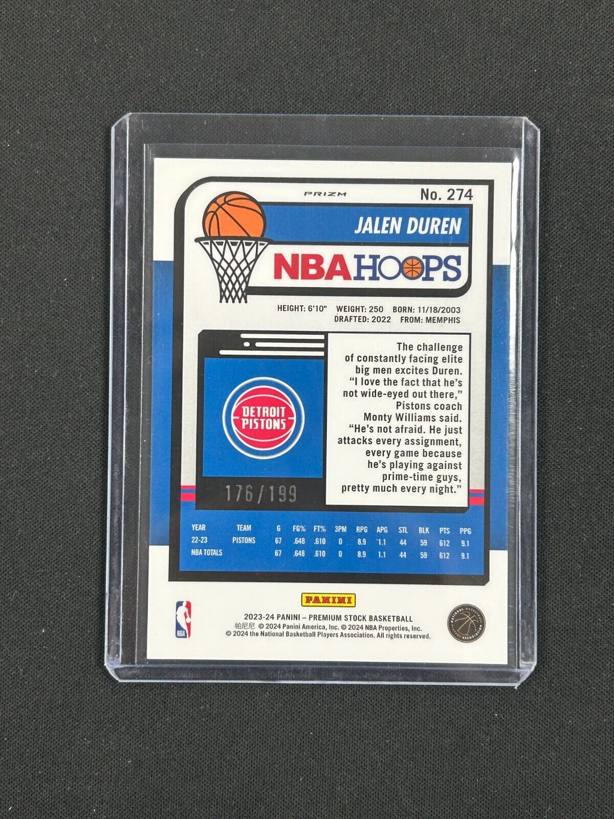 2023-24 Panini NBA Hoops Premium Stock Red Lava #274 Jalen Duren /199