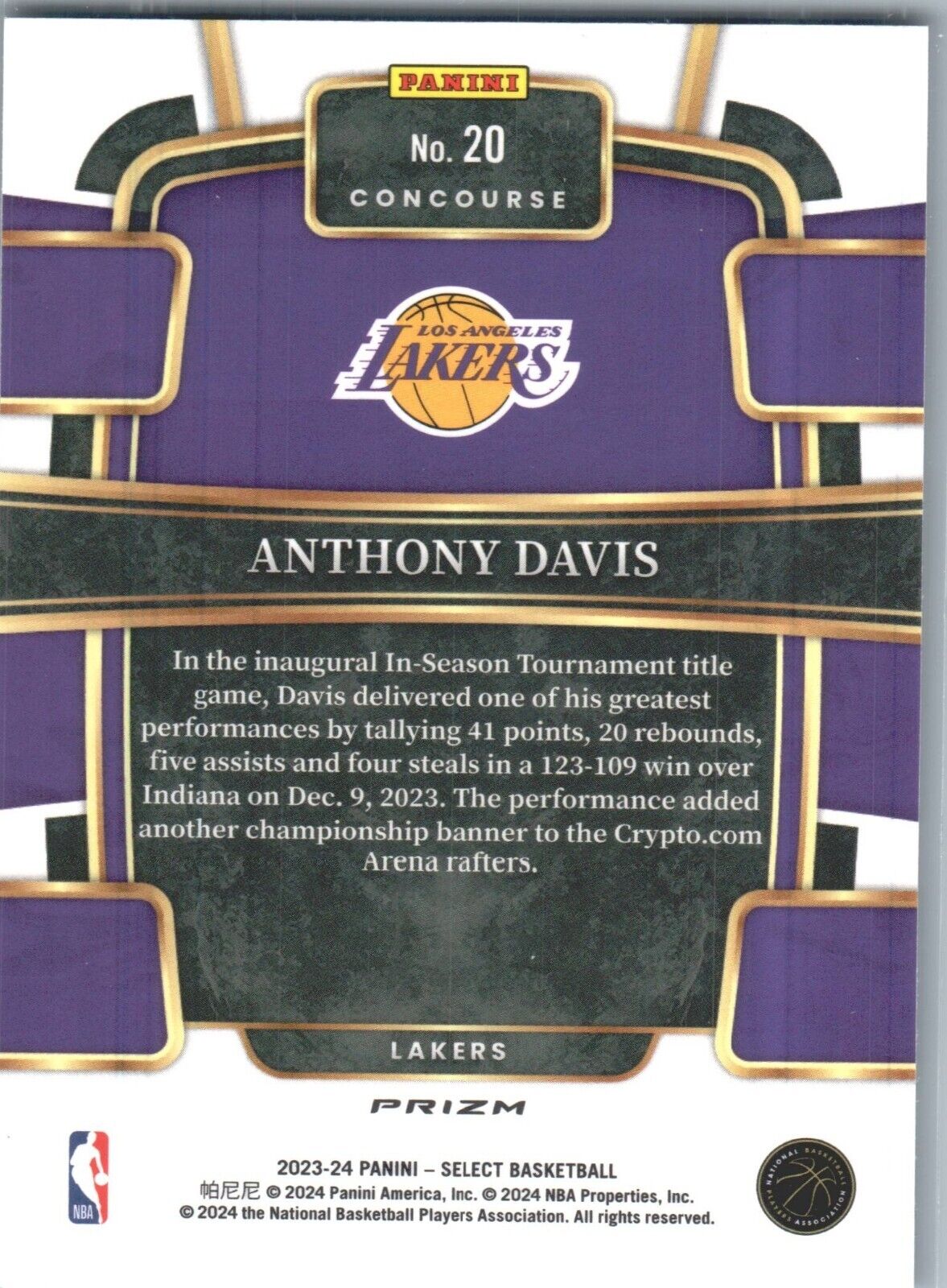 2023-24 Panini Select - Blue Concourse #20 Anthony Davis