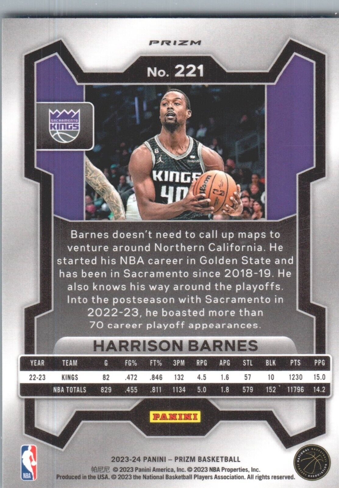 2023-24 Panini Prizm - Ice Prizm #221 Harrison Barnes