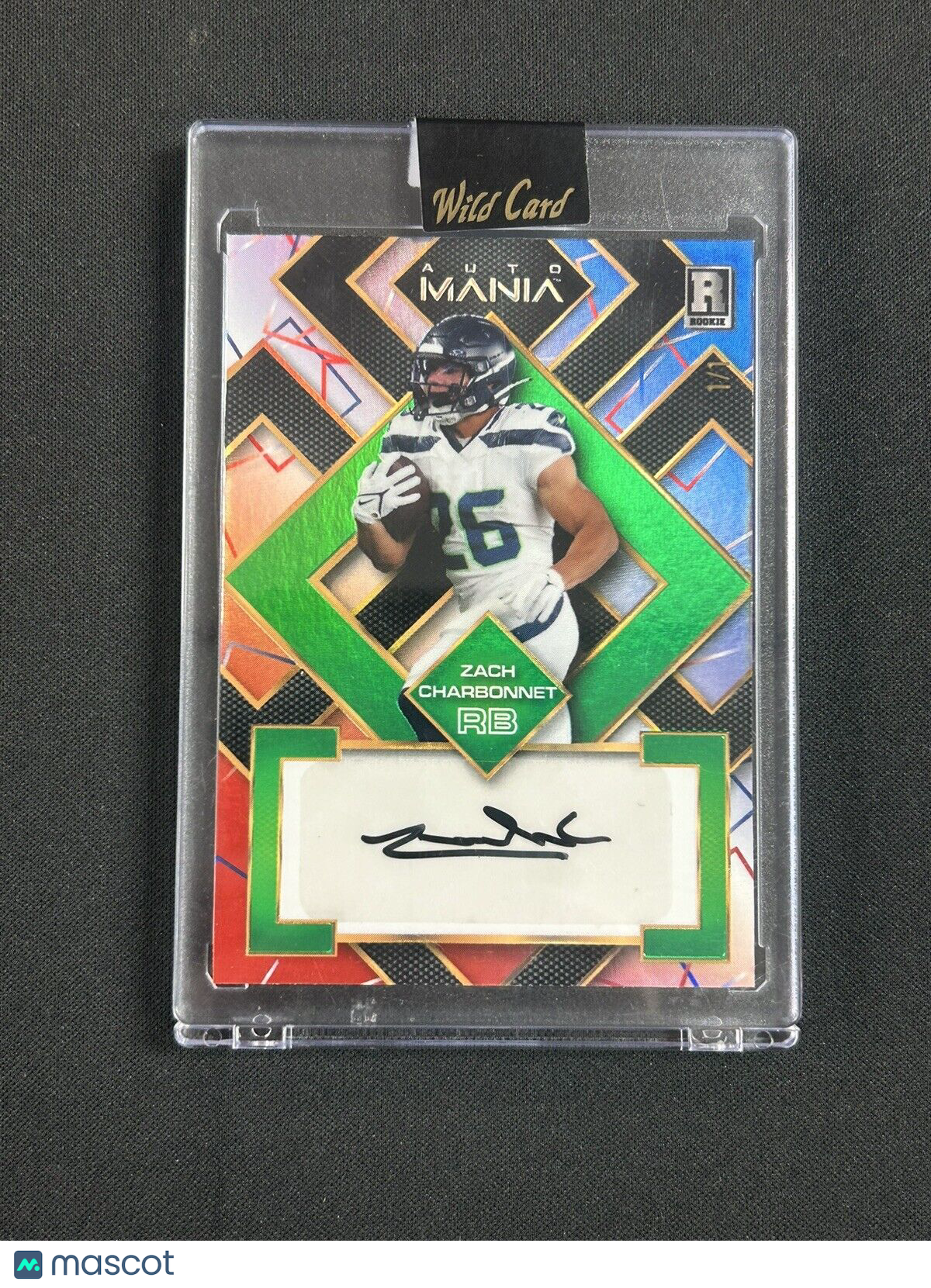 2023 Wild Card # AMSQ-A ZACH CHARBONET AUTO MANIA 1/1 AUTO ROOKIE SEAHAWKS