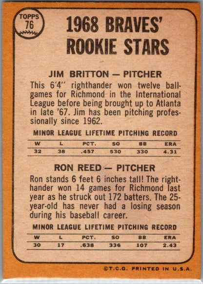 1968 Topps #76 Braves 1968 Rookie Stars (Jim Britton / Ron Reed) )