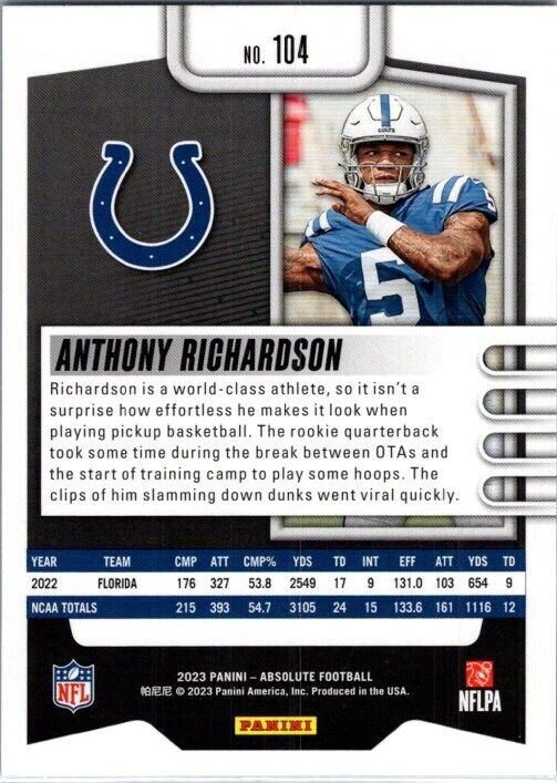 2023 Panini Absolute - Rookies #104 Anthony Richardson (RC)