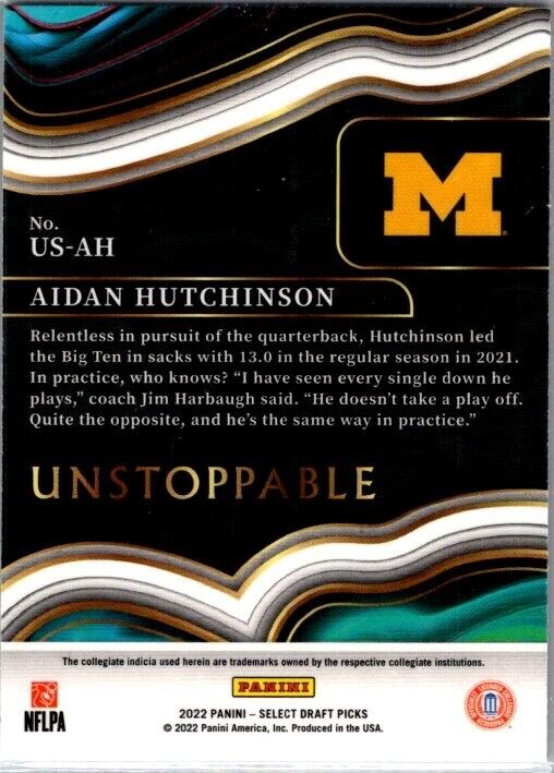 2022 Panini Select Draft Picks - Unstoppable #US-AH Aidan Hutchinson (RC)