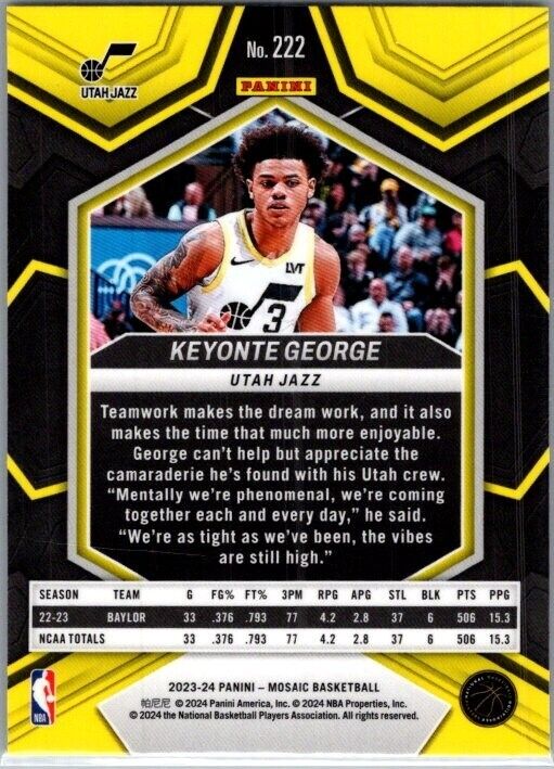 2023-24 Panini Mosaic Keyonte George #222 Rookie