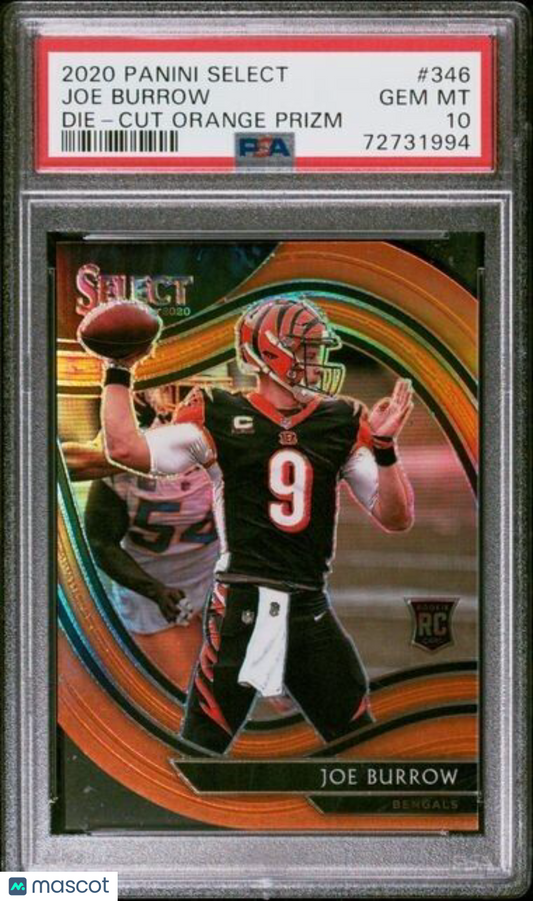 2020 Panini Select Die Cut Orange Prizm #346 Joe Burrow PSA GEM MT 10