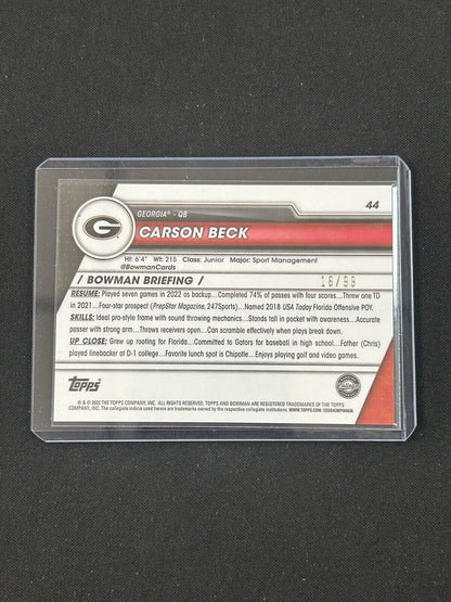 2023 Bowman University Chrome - Green Refractor #44 Carson Beck /99 (RC)