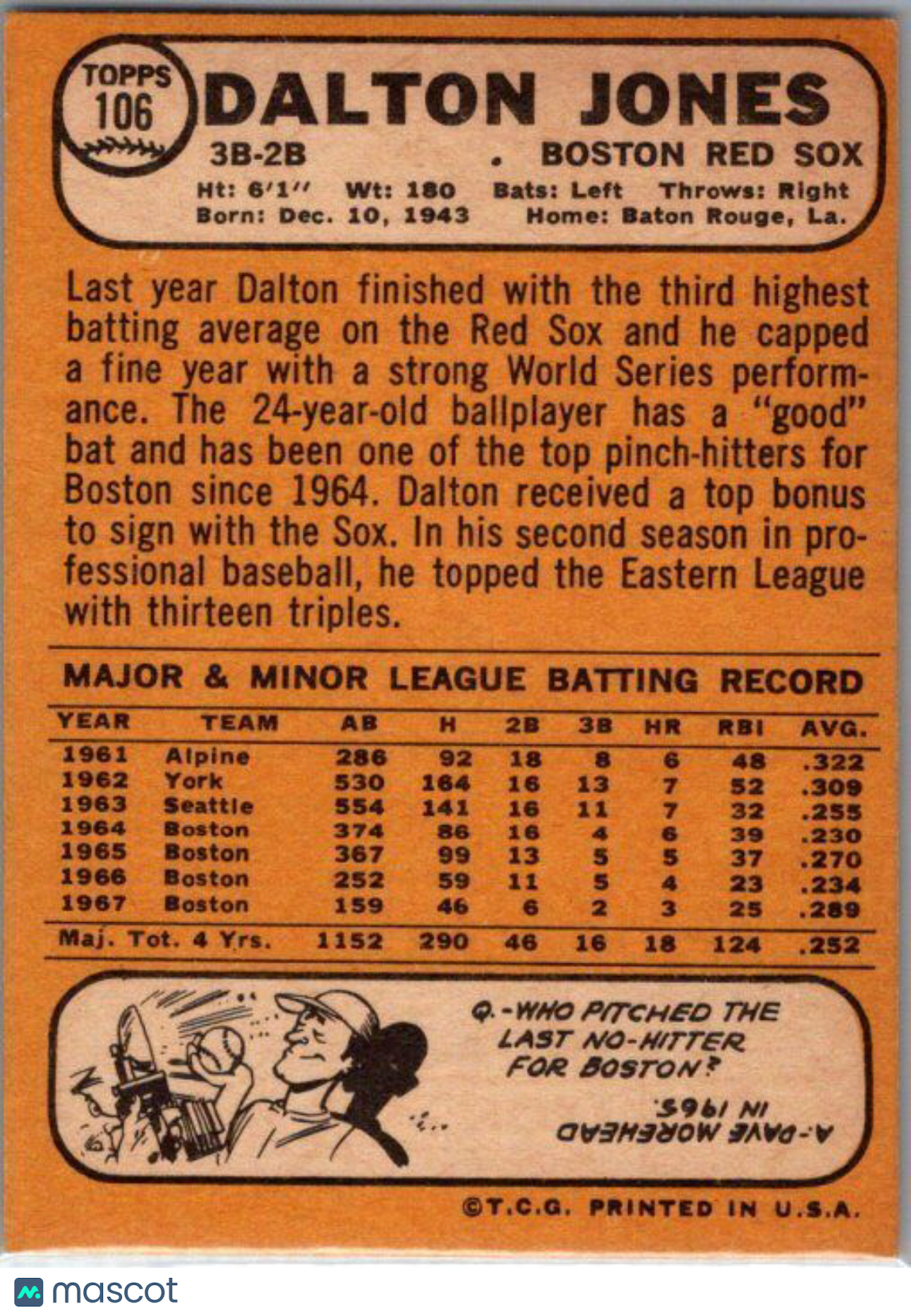 1968 Topps #106 Dalton Jones