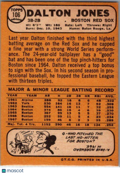 1968 Topps #106 Dalton Jones