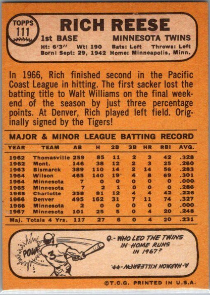 1968 Topps #111 Rich Reese