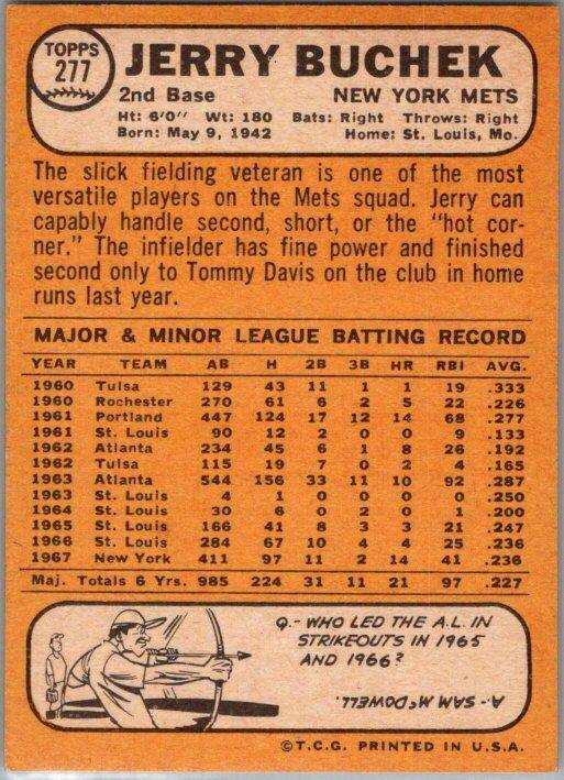 1968 Topps #277 Jerry Buchek EX/NM