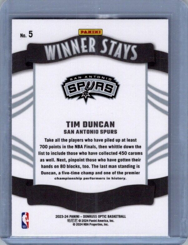 2023-24 Panini Donruss Optic - Winner Stays #5 Tim Duncan