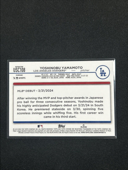 2024 Topps Chrome Update Yoshinobu Yamamoto Refractor Rookie #USC108 Debut RC