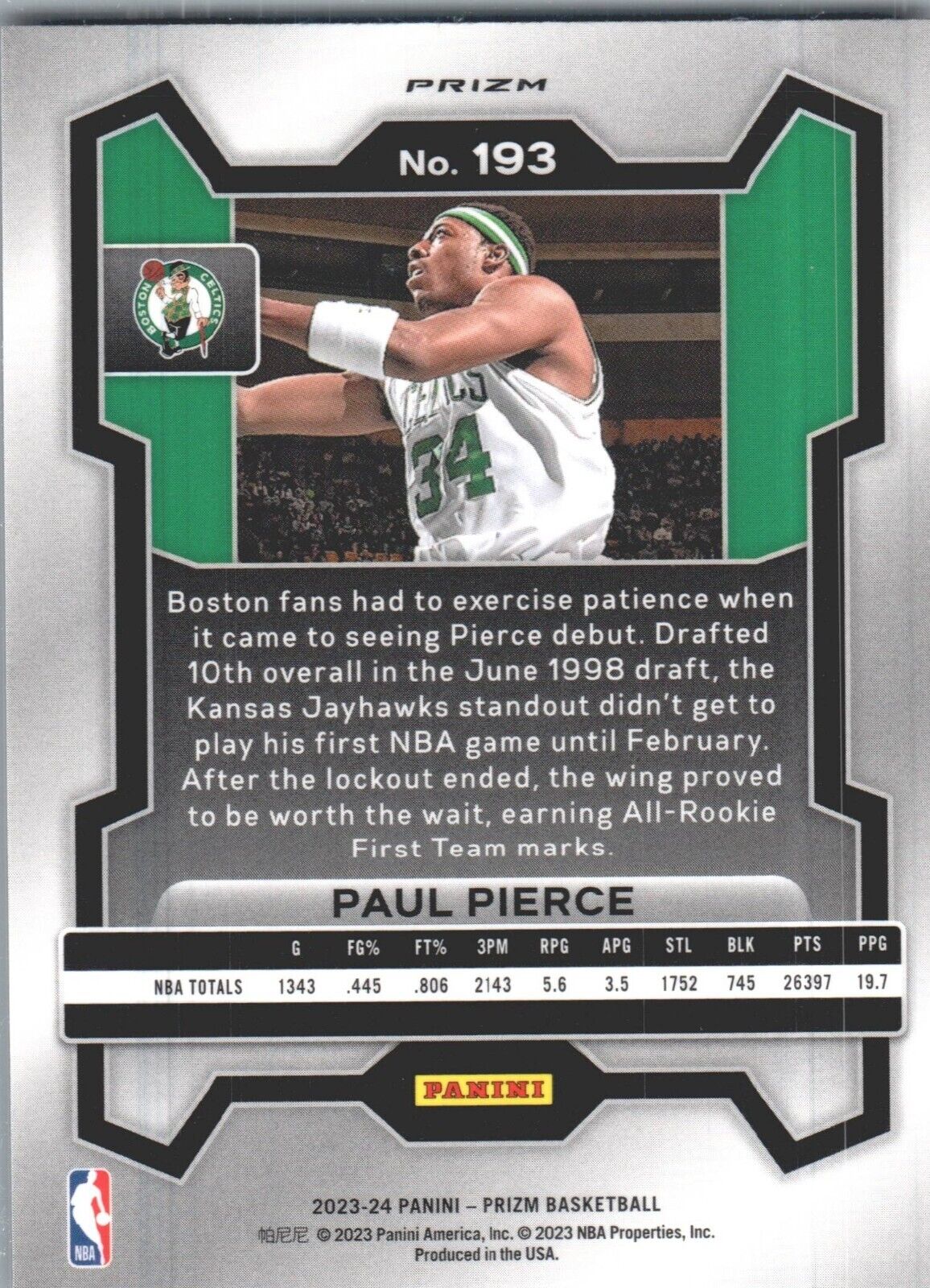 2023-24 Panini Prizm - Orange Ice Prizm #193 Paul Pierce