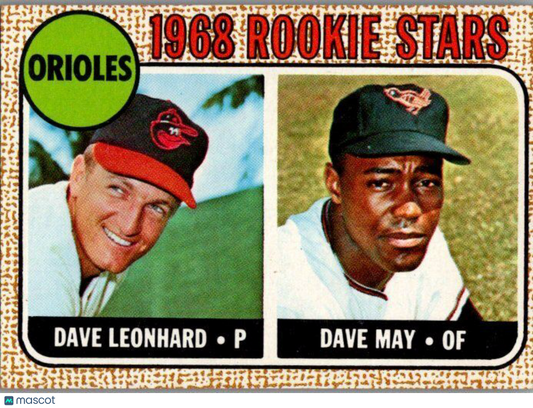 1968 Topps #56 Orioles 1968 Rookie Stars (Dave Leonhard / Dave May) VG-EX