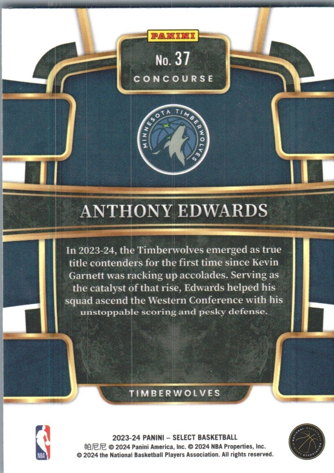 2023-24 Panini Select - Blue Concourse #37 Anthony Edwards