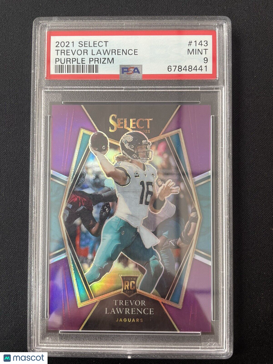 2021 PANINI SELECT TREVOR LAWRENCE PURPLE PRIZM ROOKIE CARD /75 PSA 9 MINT