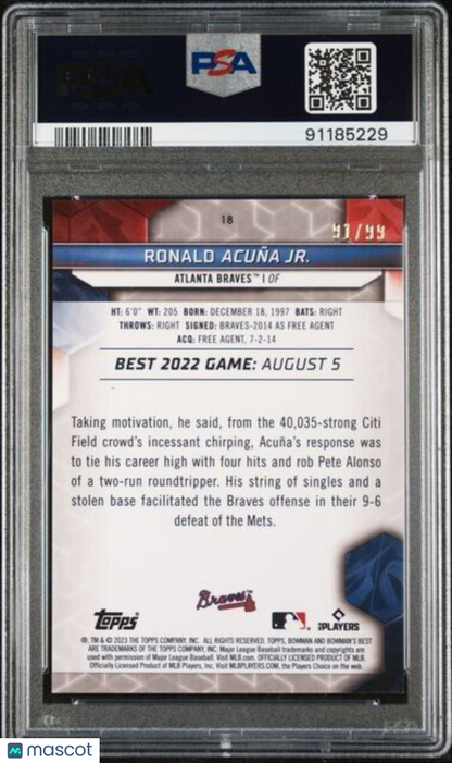 2023 Topps Bowmans Best Green Mini Diamond #18 Ronald Acuna Jr /99 PSA MINT 9