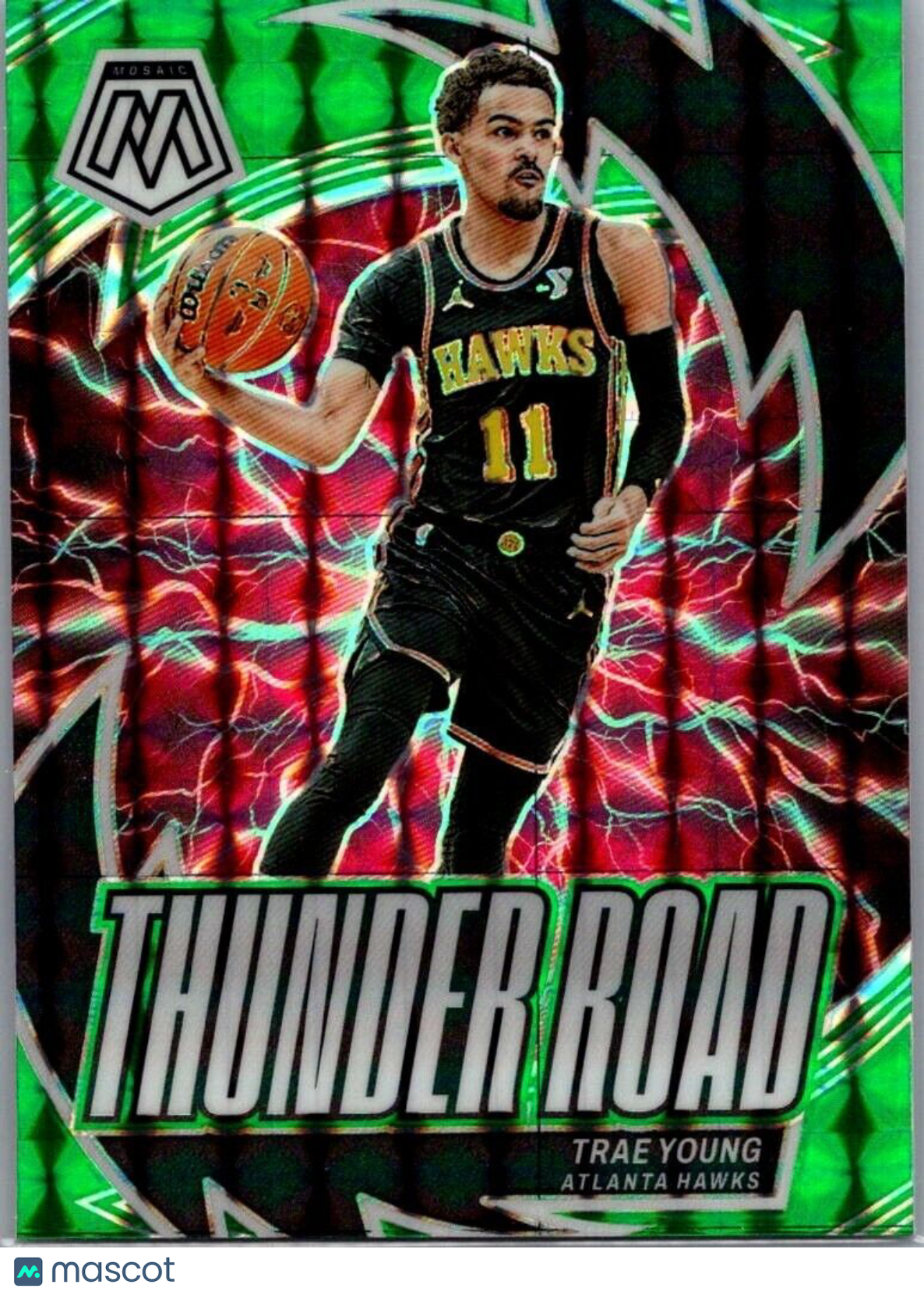 2023-24 Panini Mosaic Trae Young #11 Thunder Road Green Mosaic