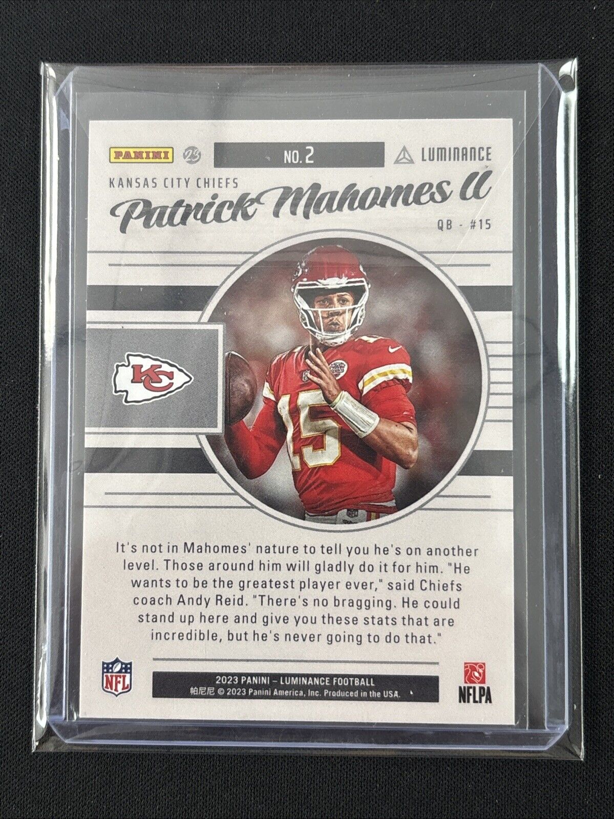 2023 Panini Luminance #2 Patrick Mahomes II Fuzion Kansas City Chiefs