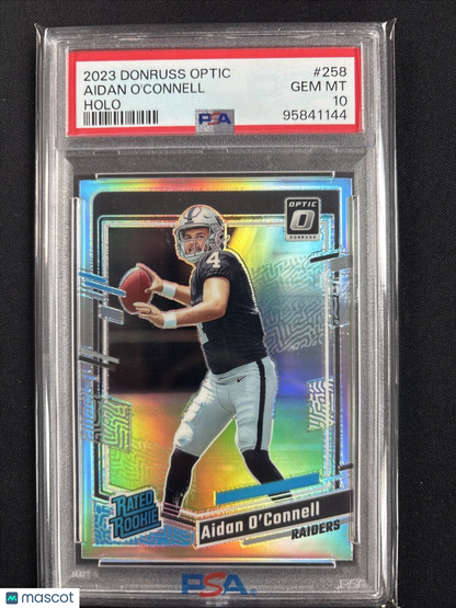 AIDAN O’CONNELL RC~PSA-10~2023 OPTIC HOLO~Aiden Oconnell Rated Rookie-Silver