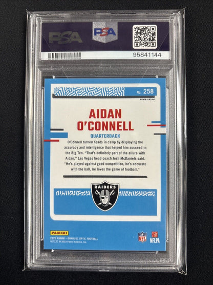 AIDAN O’CONNELL RC~PSA-10~2023 OPTIC HOLO~Aiden Oconnell Rated Rookie-Silver