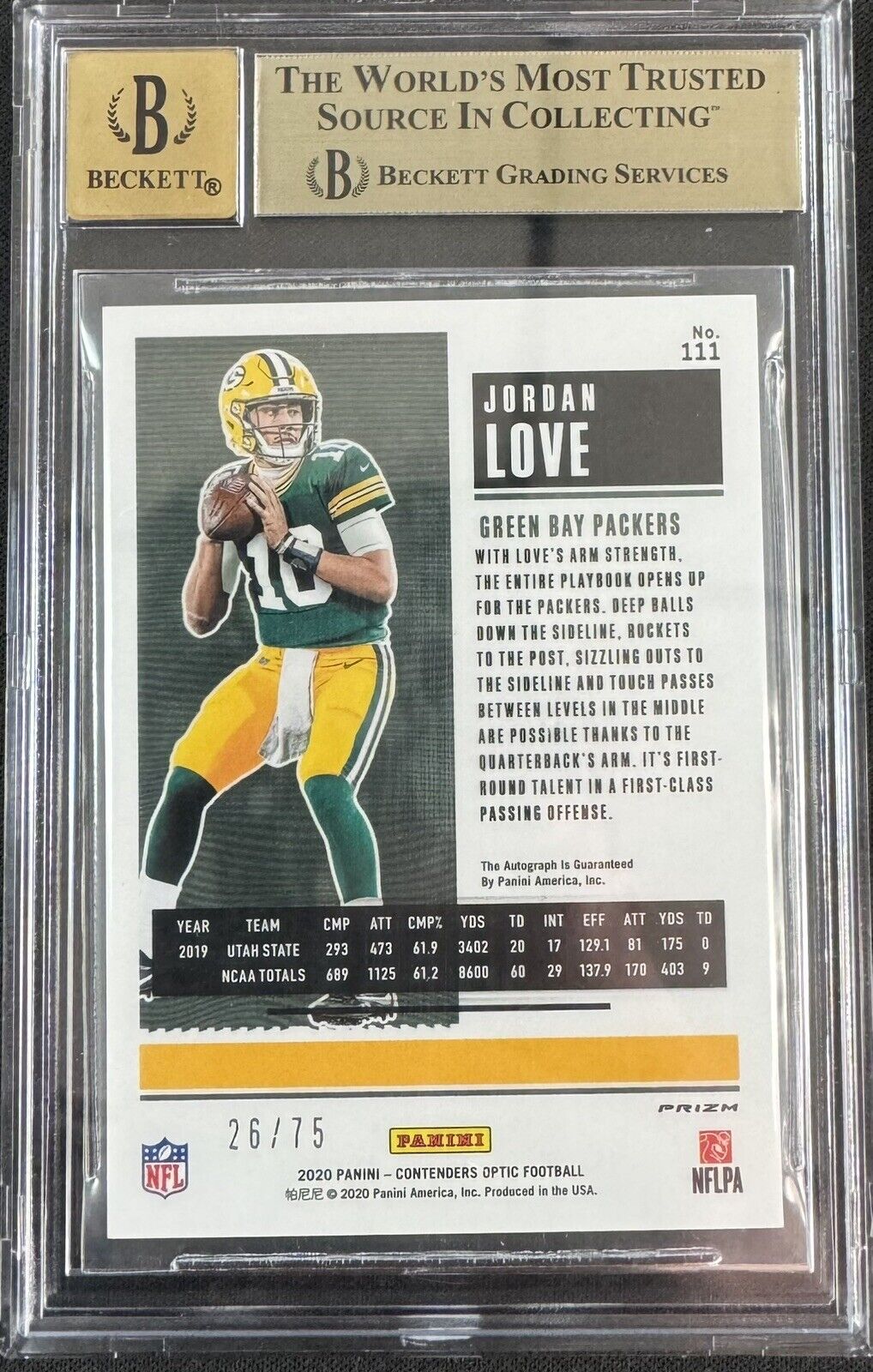 2020 Contenders Optic Jordan Love Auto 26/75 BGS 9.5 Auto 10