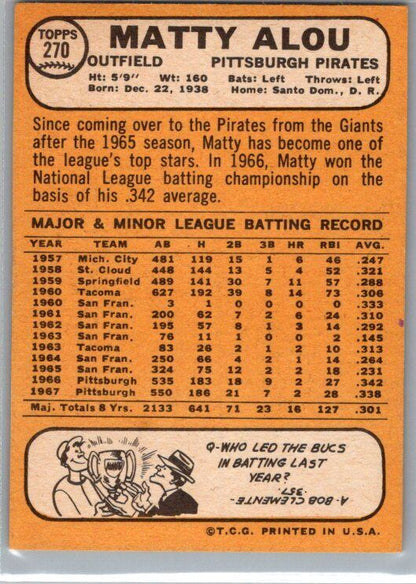 1968 Topps #270 Matty Alou EX/NM