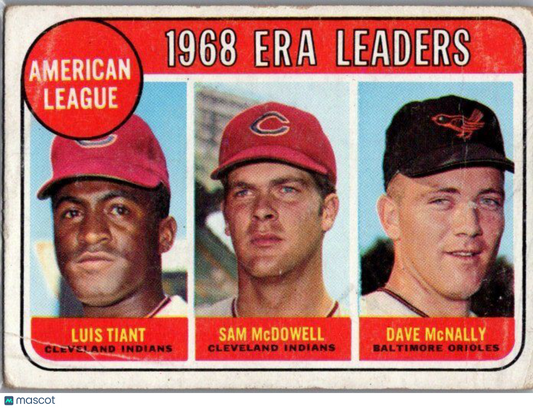 1969 Topps #7 AL 1968 ERA Leaders Tiant McDowell McNally