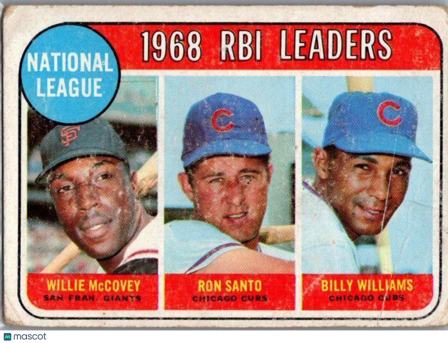 1969 Topps #4 NL 1968 RBI Leaders (Willie McCovey / Ron Santo / Billy Williams)