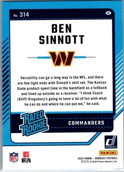 2024 Panini Donruss - Rated Rookie #314 Ben Sinnott (RC)