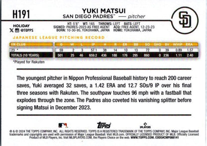 2024 Topps Holiday #H191 Yuki Matsui Silver Glitter