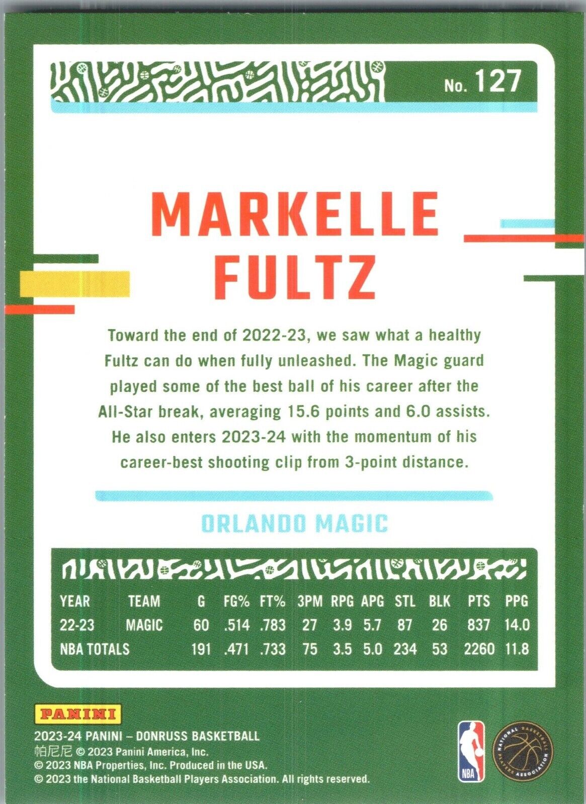 2023-24 Panini Donruss - #127 Markelle Fultz