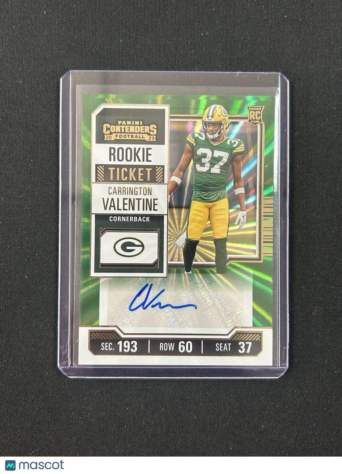 2023 Panini Contenders Carrington Valentine #174 Rookie Ticket Green Lazer Auto