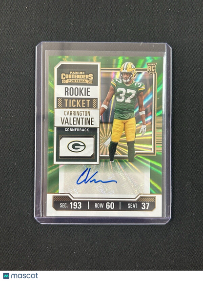 2023 Panini Contenders Carrington Valentine #174 Rookie Ticket Green Lazer Auto