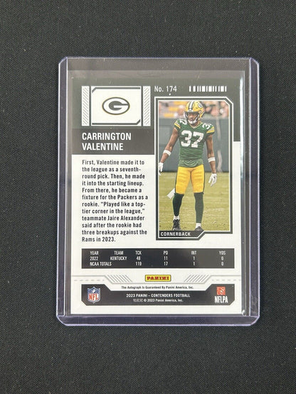 2023 Panini Contenders Carrington Valentine #174 Rookie Ticket Green Lazer Auto