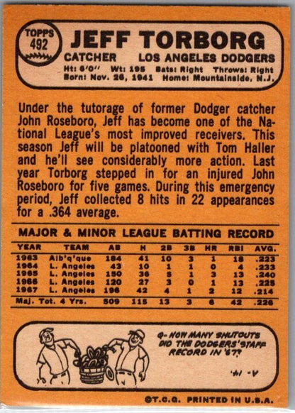 1968 Topps #492 Jeff Torborg EX/NM